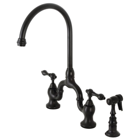 Kingston Brass KS7790ALBS Bridge Kitchen Faucet with Brass Sprayer, Matte Black KS7790ALBS